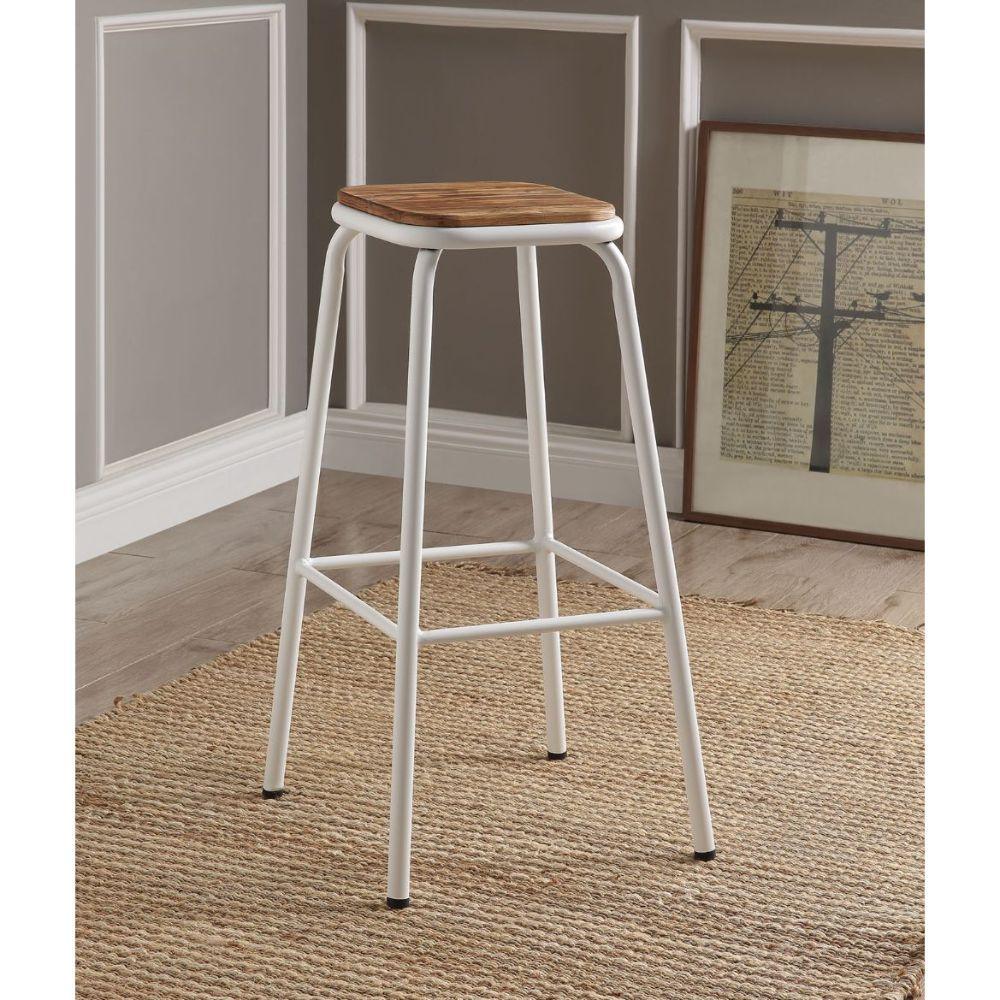 ACME Scarus Bar Stool (Set-2), Natural & White, 30" Seat Height