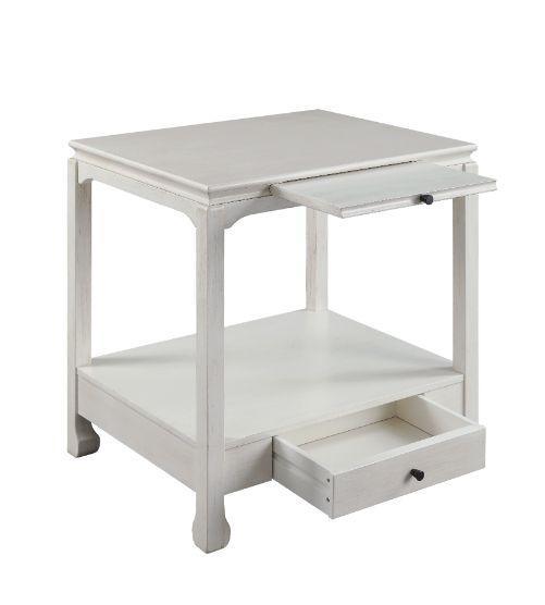 ACME Seatlas Accent Table, Antique White Finish