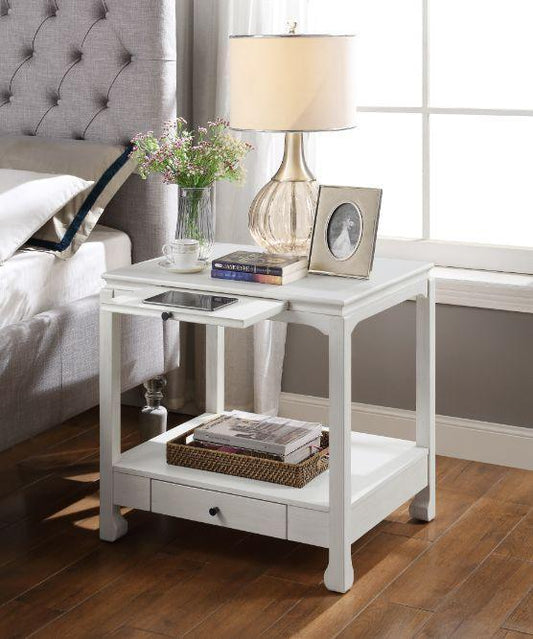 ACME Seatlas Accent Table, Antique White Finish