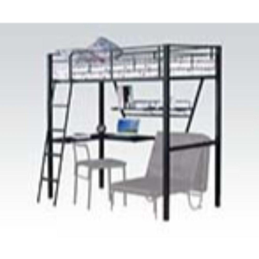 ACME Senon Loft Bed w/Desk, Silver & Black