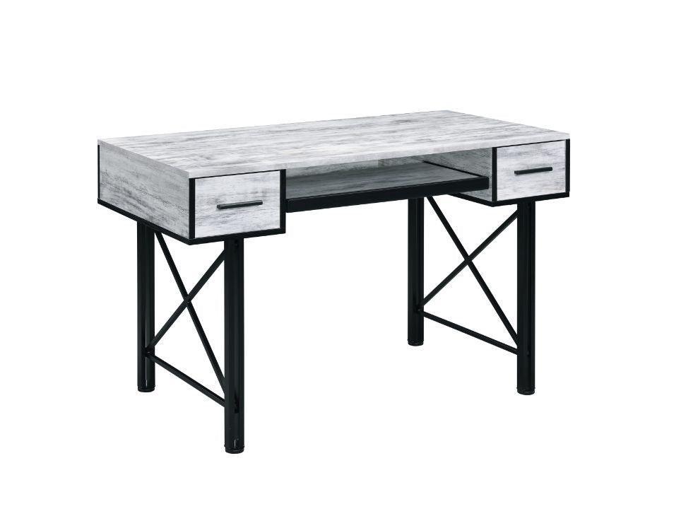 ACME Settea Computer Desk, Antique White & Black Finish