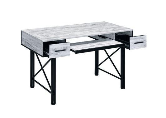 ACME Settea Computer Desk, Antique White & Black Finish