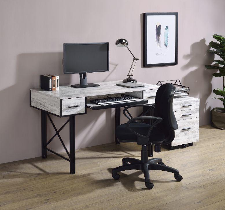 ACME Settea Computer Desk, Antique White & Black Finish