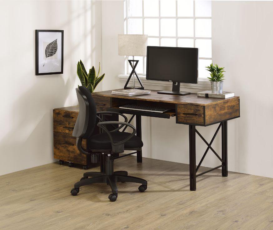 ACME Settea Computer Desk, Weathered Oak & Black Finish