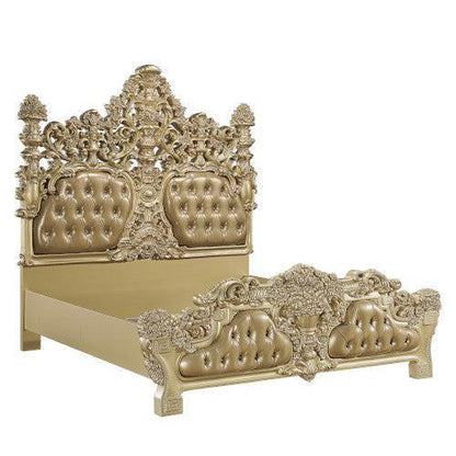 ACME Seville Eastern King Bed, PU & Gold Finish