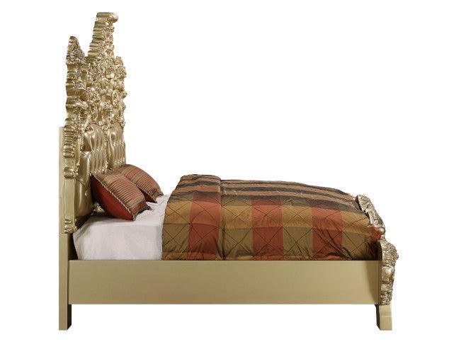 ACME Seville Eastern King Bed, PU & Gold Finish