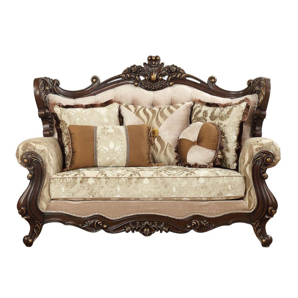 ACME Shalisa Loveseat w/5 Pillows, Fabric & Walnut