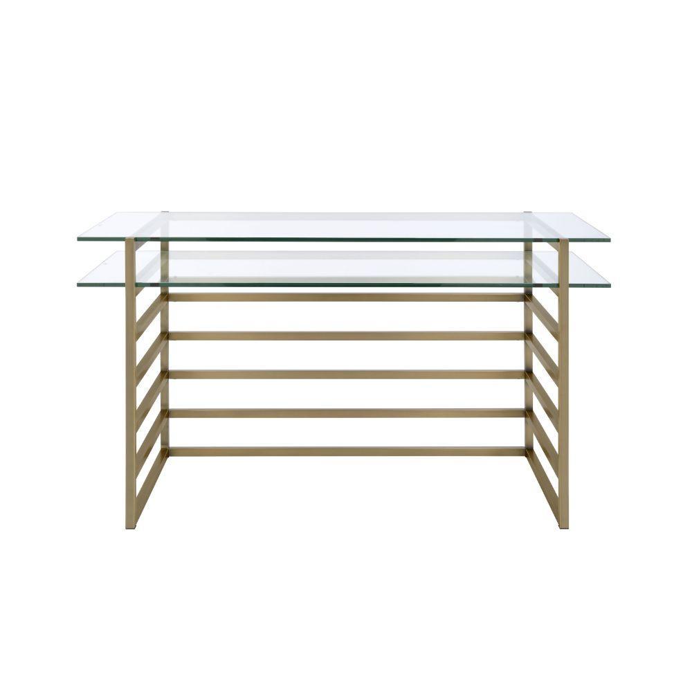 ACME Shona Desk, Antique Gold & Clear Glass