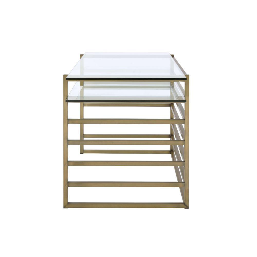 ACME Shona Desk, Antique Gold & Clear Glass