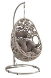 ACME Sigar Patio Hanging Chair with Stand, Light Gray Fabric & Wicker