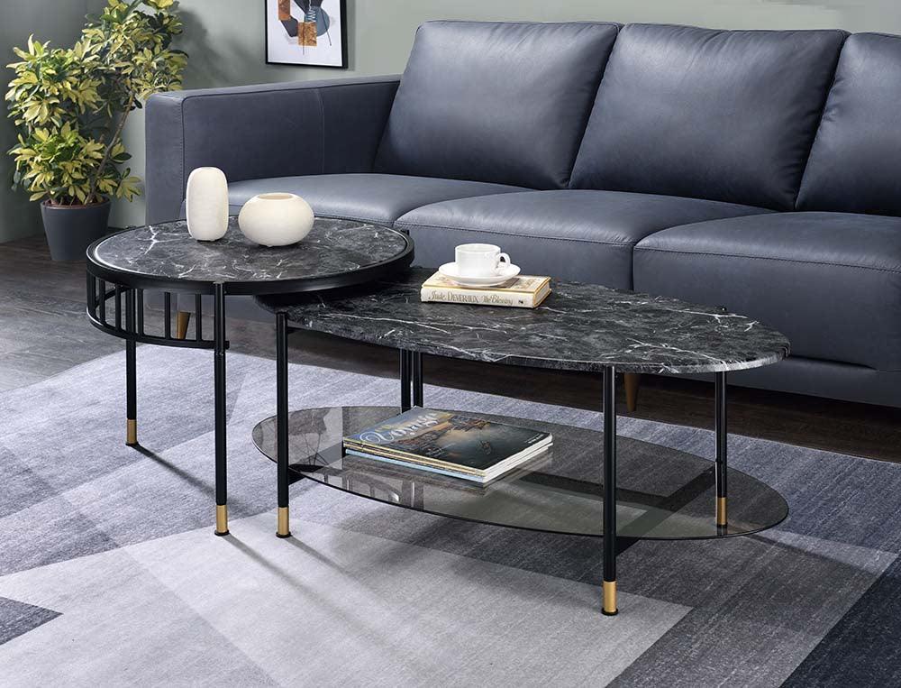 ACME Silas Nesting Coffee Table, Faux Marble Top & Black Finish