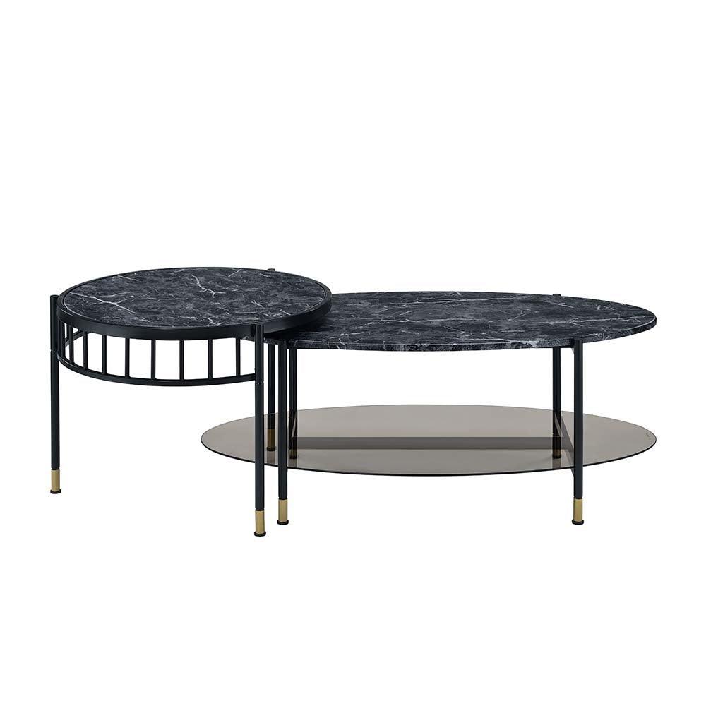 ACME Silas Nesting Coffee Table, Faux Marble Top & Black Finish