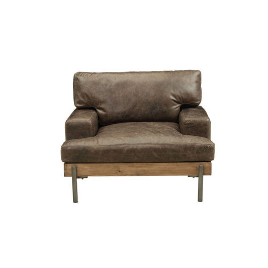 ACME Silchester Chair, Oak & Distress Chocolate Top Grain Leather