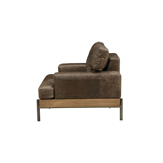 ACME Silchester Chair, Oak & Distress Chocolate Top Grain Leather