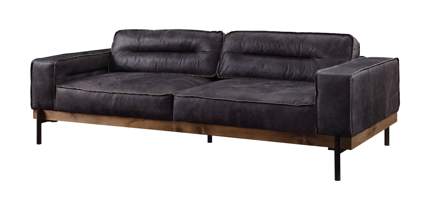 ACME Silchester Sofa, Antique Ebony Top Grain Leather