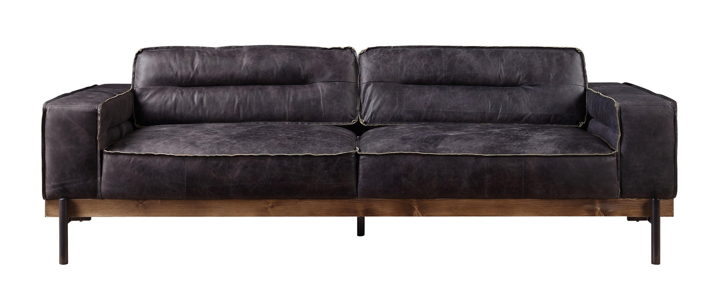 ACME Silchester Sofa, Antique Ebony Top Grain Leather