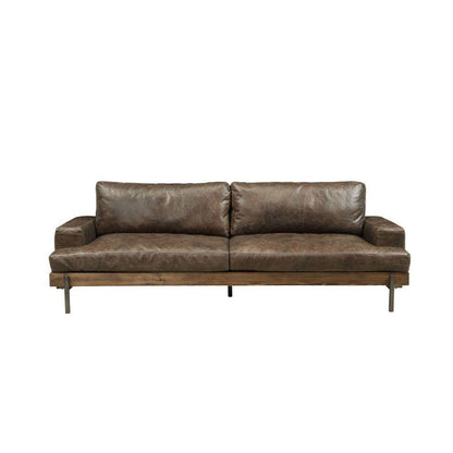 ACME Silchester Sofa, Oak & Distress Chocolate Top Grain Leather