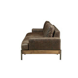 ACME Silchester Sofa, Oak & Distress Chocolate Top Grain Leather