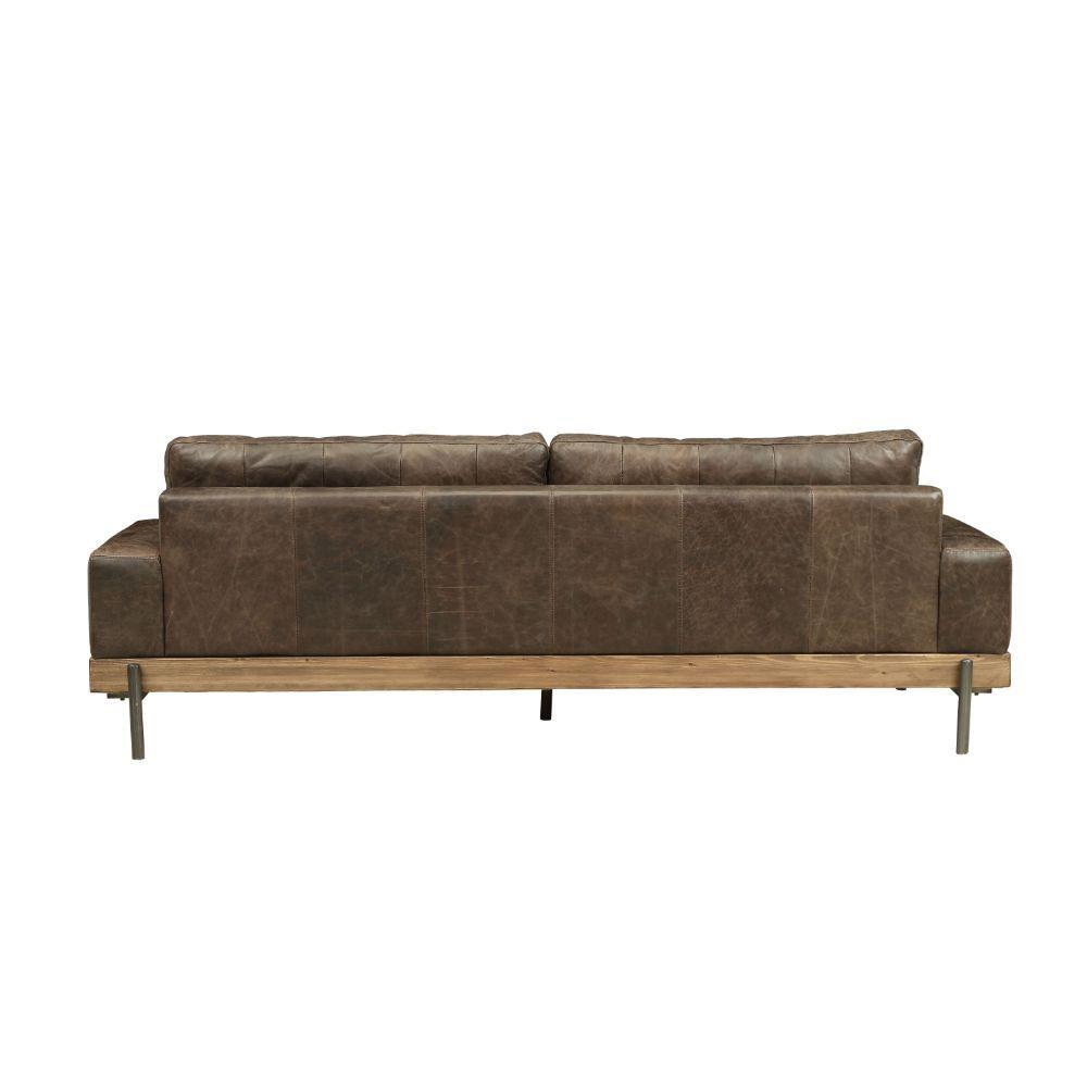 ACME Silchester Sofa, Oak & Distress Chocolate Top Grain Leather