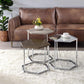 ACME Simno Nesting Tables, Clear Glass, Taupe, Gray Washed & Chrome Finish