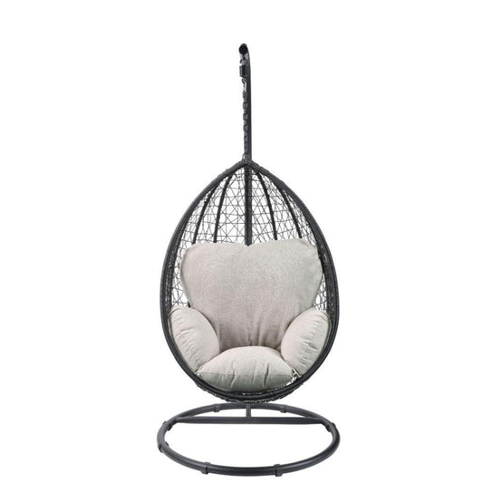 ACME Simona Patio Swing Chair with Stand, Beige Fabric & Black Wicker