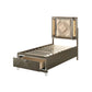 ACME Skylar Twin Bed w/Storage, LED, PU & Dark Champagne