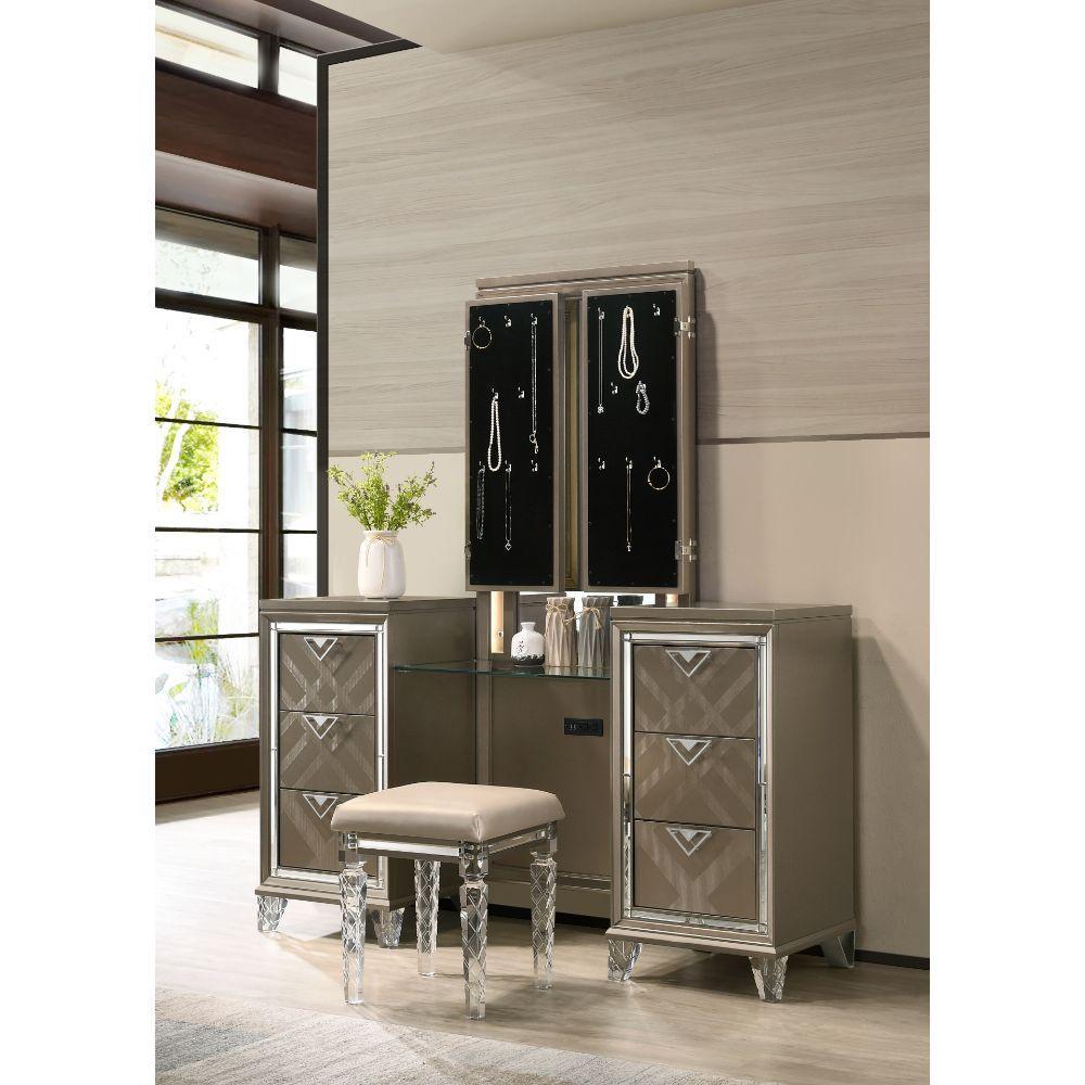 ACME Skylar Vanity Desk & Mirror, LED & Dark Champagne