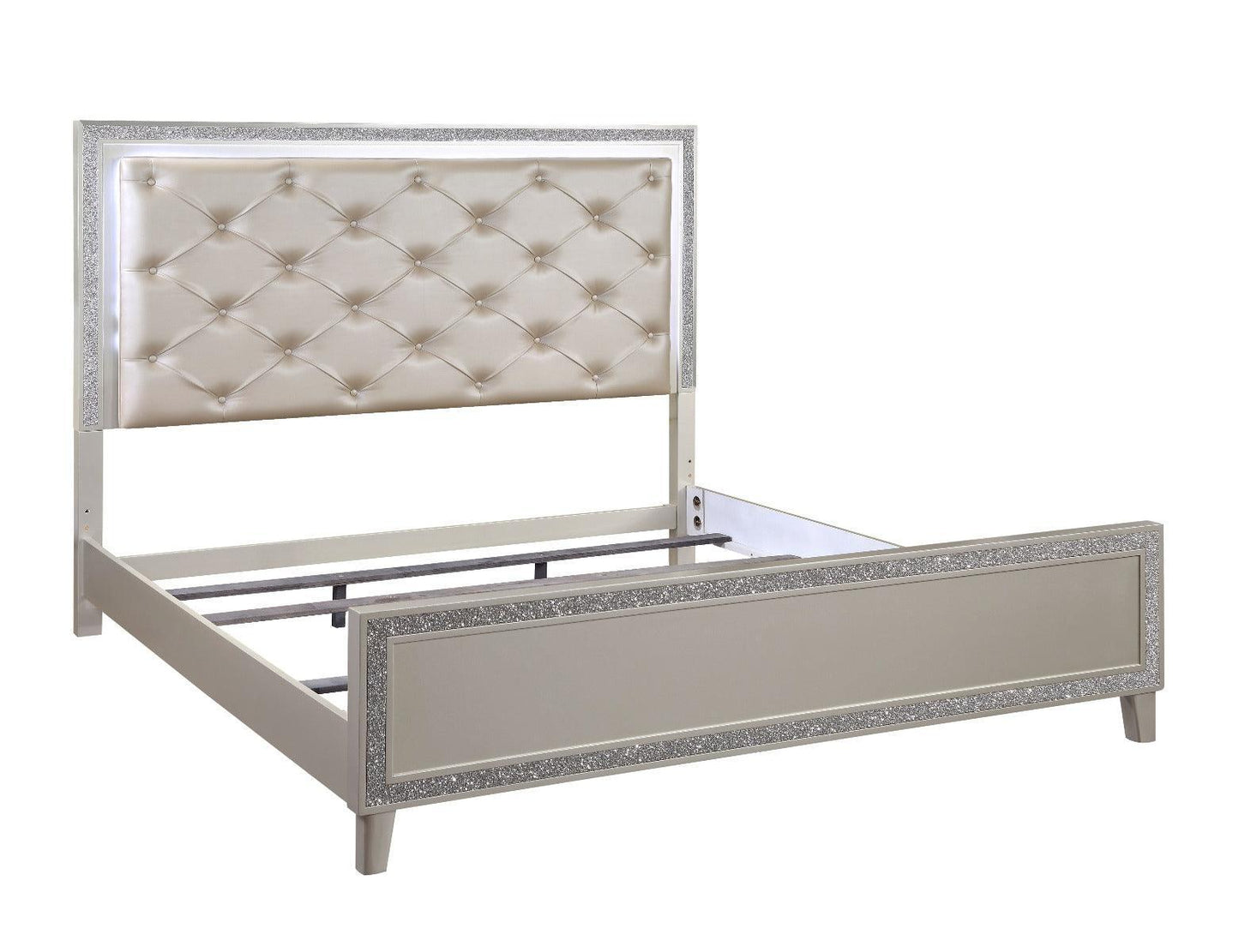 ACME Sliverfluff California King Bed, PU & Champagne Finish