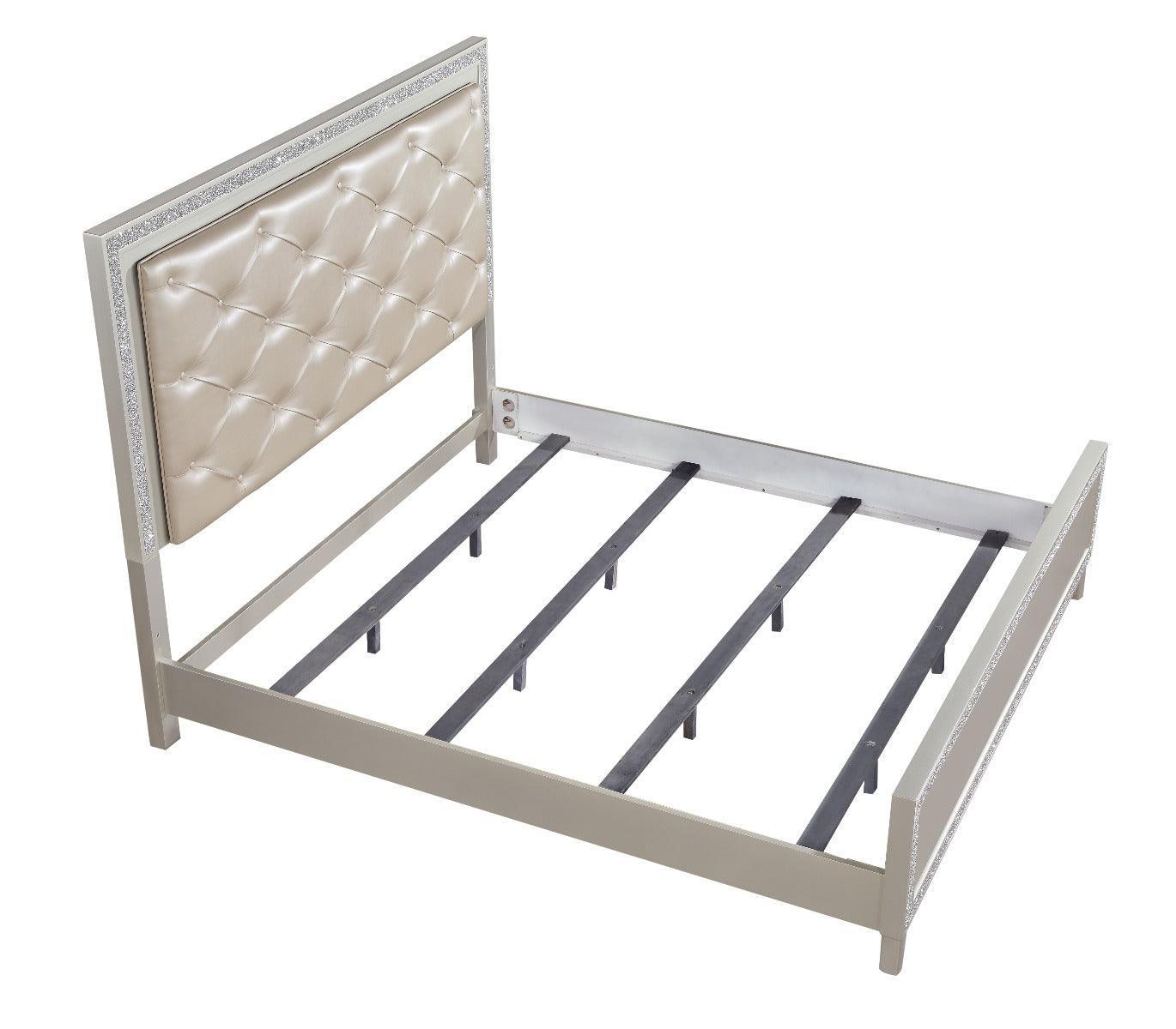 ACME Sliverfluff California King Bed, PU & Champagne Finish