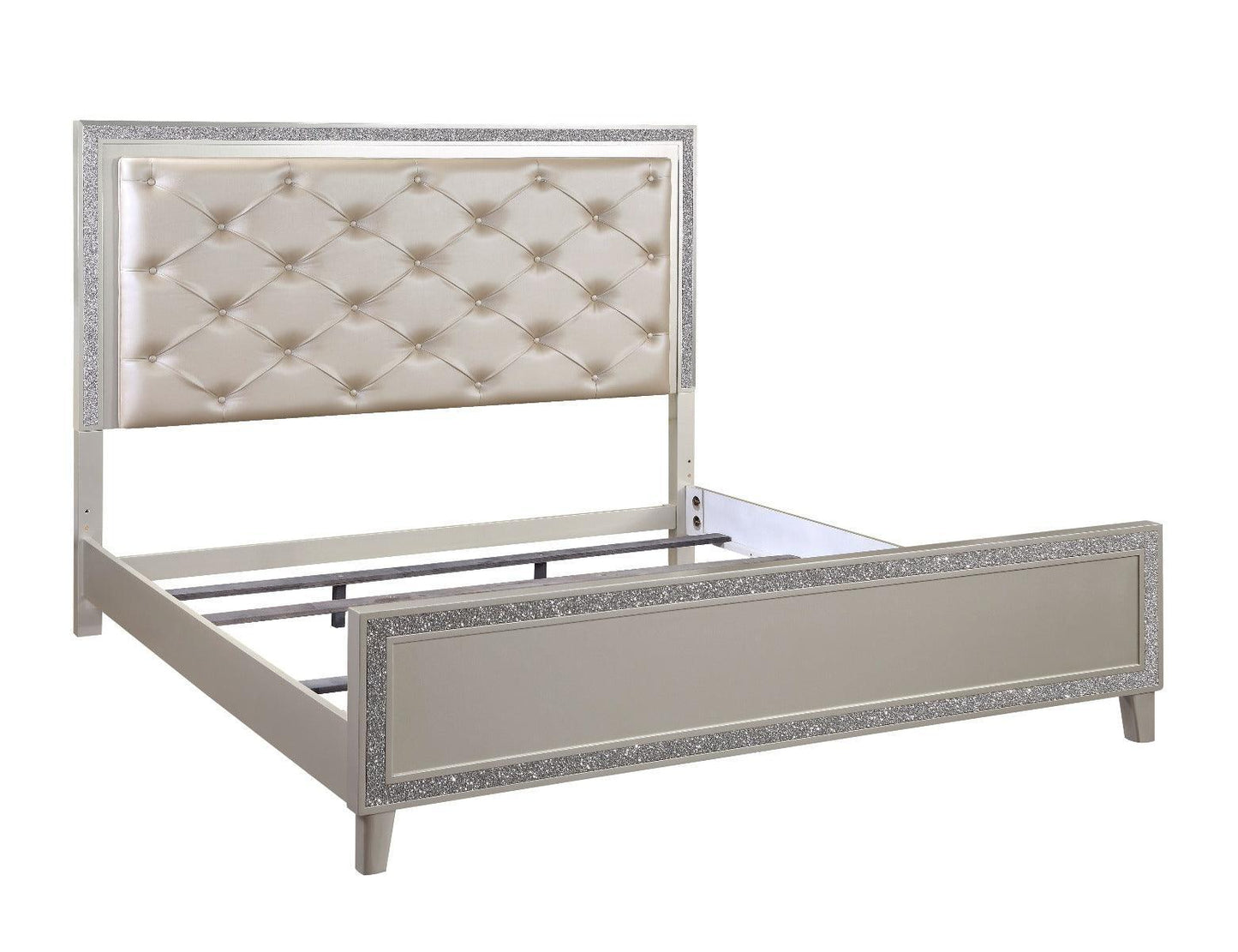 ACME Sliverfluff California King Bed w/Storage, PU & Champagne Finish