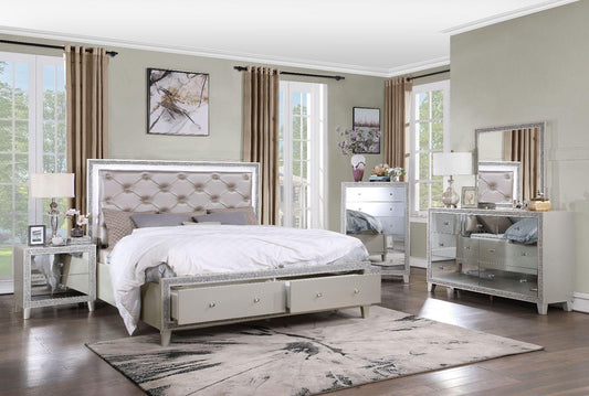 ACME Sliverfluff Eastern King Bed w/Storage, PU & Champagne Finish