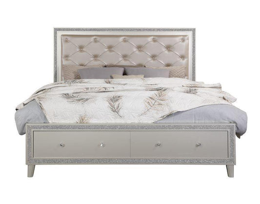 ACME Sliverfluff Queen Bed w/Storage, PU & Champagne Finish