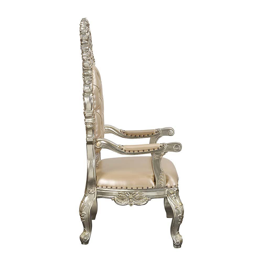 ACME Sorina Arm Chair (Set-2), PU & Antique Gold Finish