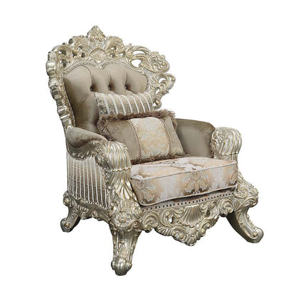 ACME Sorina Chair w/2 Pillows, Velvet, Fabric & Antique Gold Finish