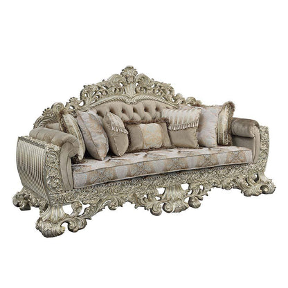 ACME Sorina Sofa w/7 Pillows, Velvet, Fabric & Antique Gold Finish