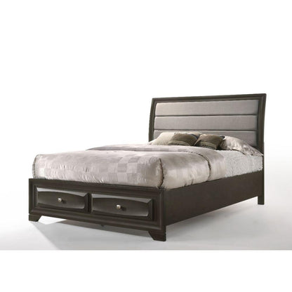 ACME Soteris Eastern King Bed w/Storage, Gray Fabric & Antique Gray  26537EK