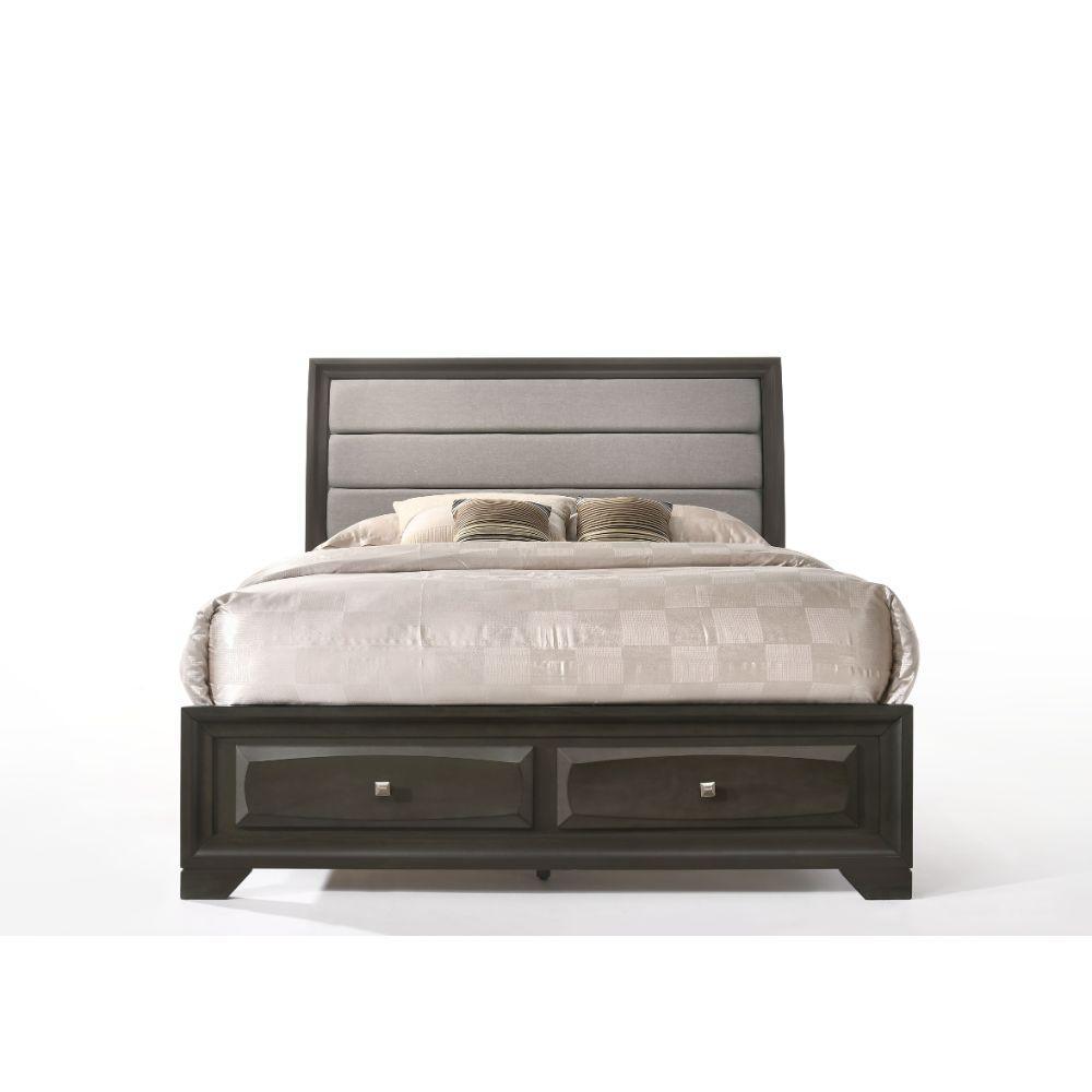 ACME Soteris Eastern King Bed w/Storage, Gray Fabric & Antique Gray  26537EK