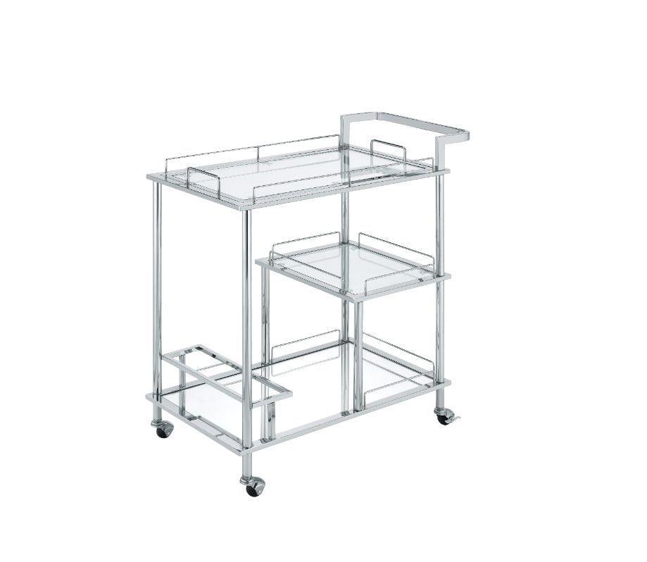 ACME Splinter Serving Cart, Clear Glass & Chrome Finish