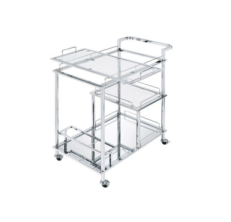 ACME Splinter Serving Cart, Clear Glass & Chrome Finish