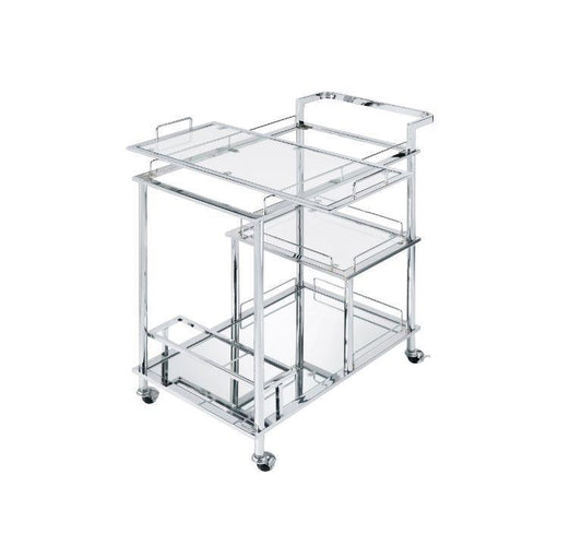 ACME Splinter Serving Cart, Clear Glass & Chrome Finish