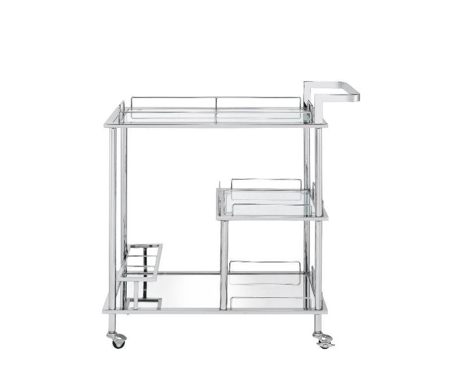 ACME Splinter Serving Cart, Clear Glass & Chrome Finish