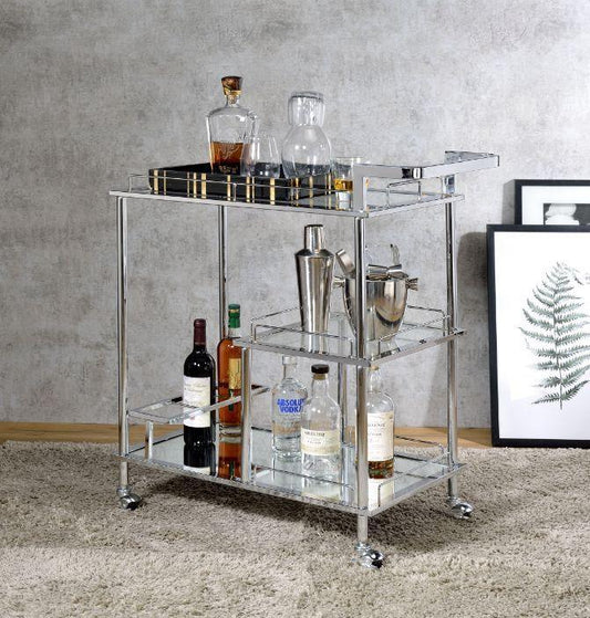 ACME Splinter Serving Cart, Clear Glass & Chrome Finish