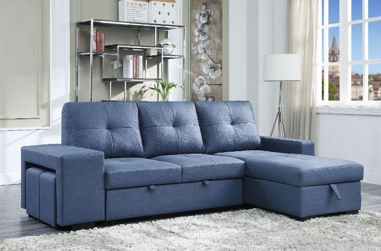 ACME Strophios Reversible Sleeper Sofa, Blue Fabric