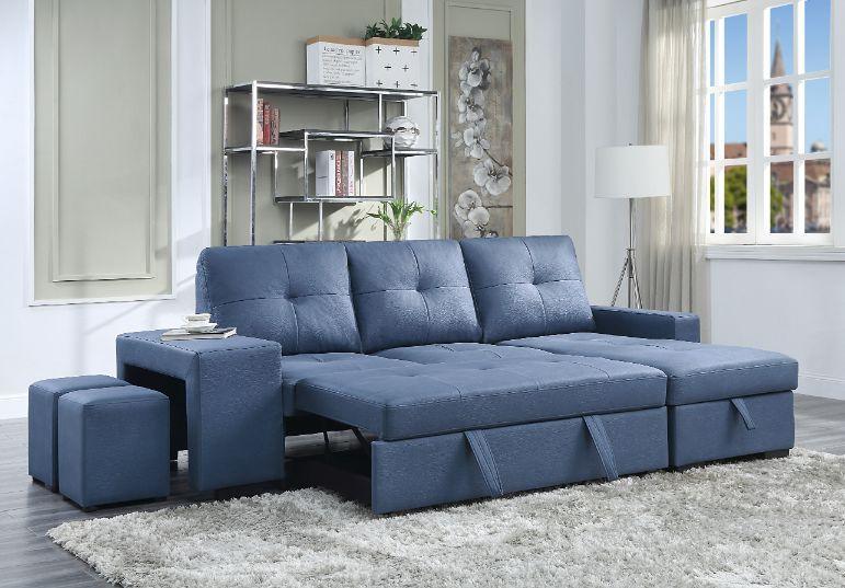 ACME Strophios Reversible Sleeper Sofa, Blue Fabric