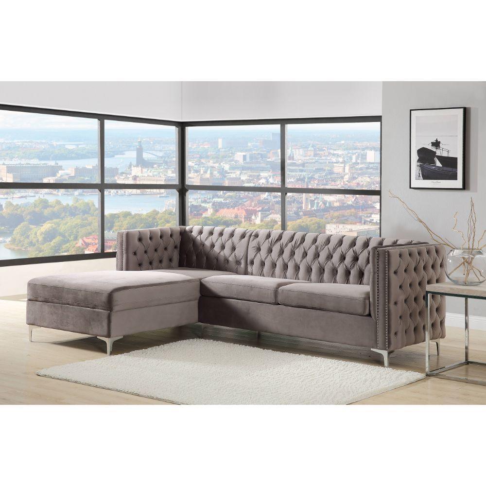 ACME Sullivan Sectional Sofa, Gray Velvet