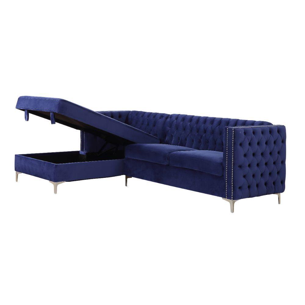 ACME Sullivan Sectional Sofa, Navy Blue Velvet