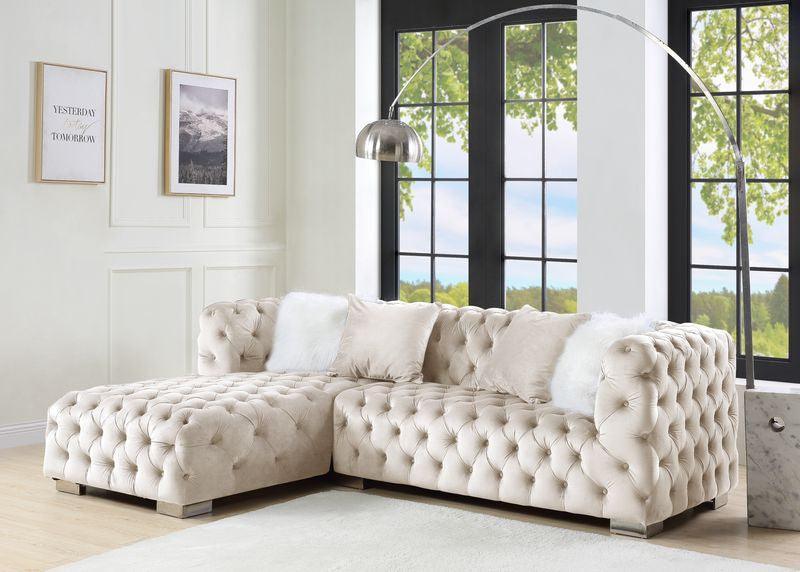 ACME Syxtyx Sectional Sofa w/4 Pillows, Beige Velvet