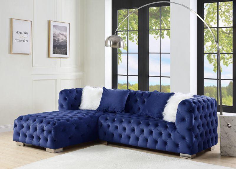 ACME Syxtyx Sectional Sofa w/4 Pillows, Blue Velvet