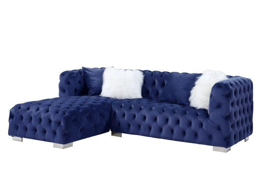 ACME Syxtyx Sectional Sofa w/4 Pillows, Blue Velvet