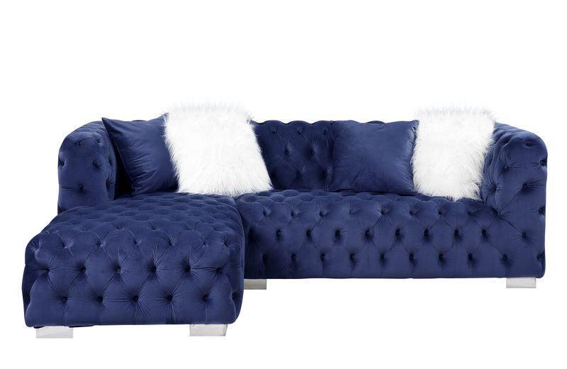 ACME Syxtyx Sectional Sofa w/4 Pillows, Blue Velvet